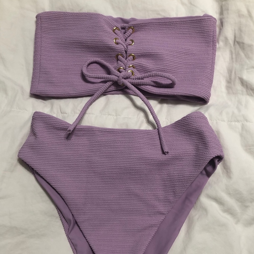 Montce lilac scrunch corset top and paula bottoms